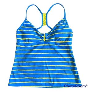 Nike Tankini Bathing Suit Top Women's Sz 6 Blue Yellow Stripes Swimming EUC
